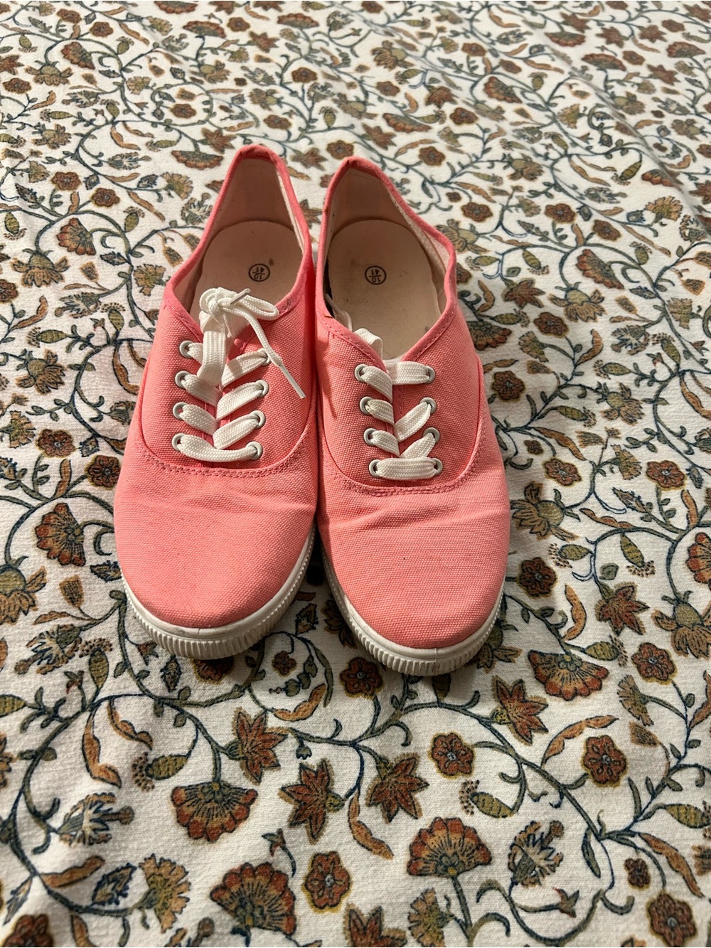 Women's Canvas Lace-Up Sneakers in Coral Pink